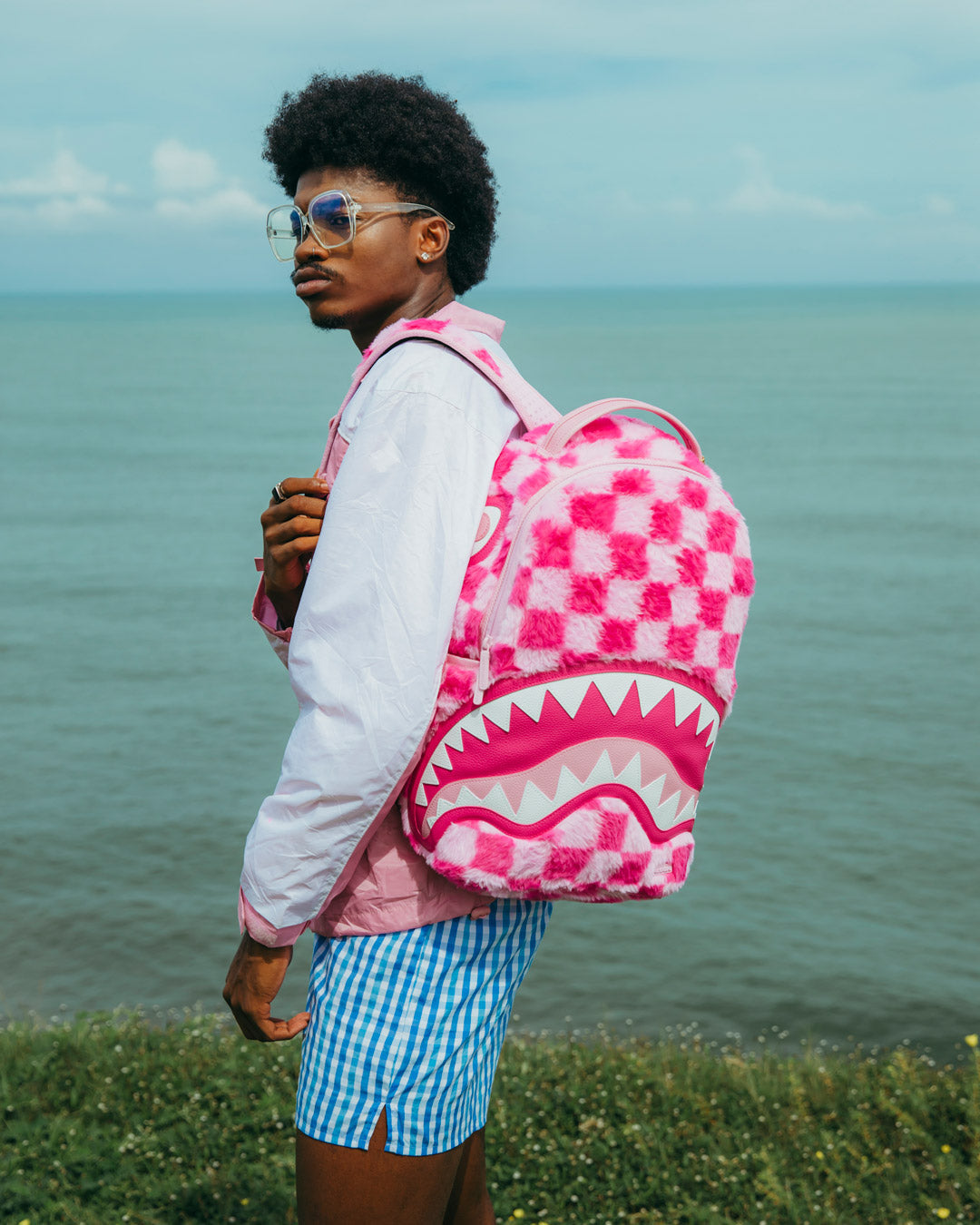 FURZILLA SHARK (PINK CHECK) BACKPACK