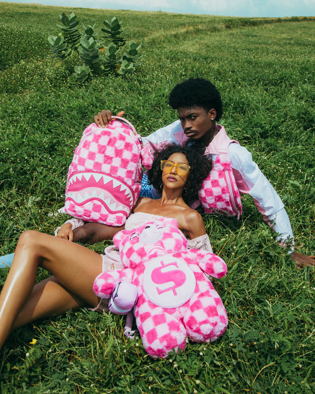 FURZILLA SHARK (PINK CHECK) MONEYBEAR BACKPACK