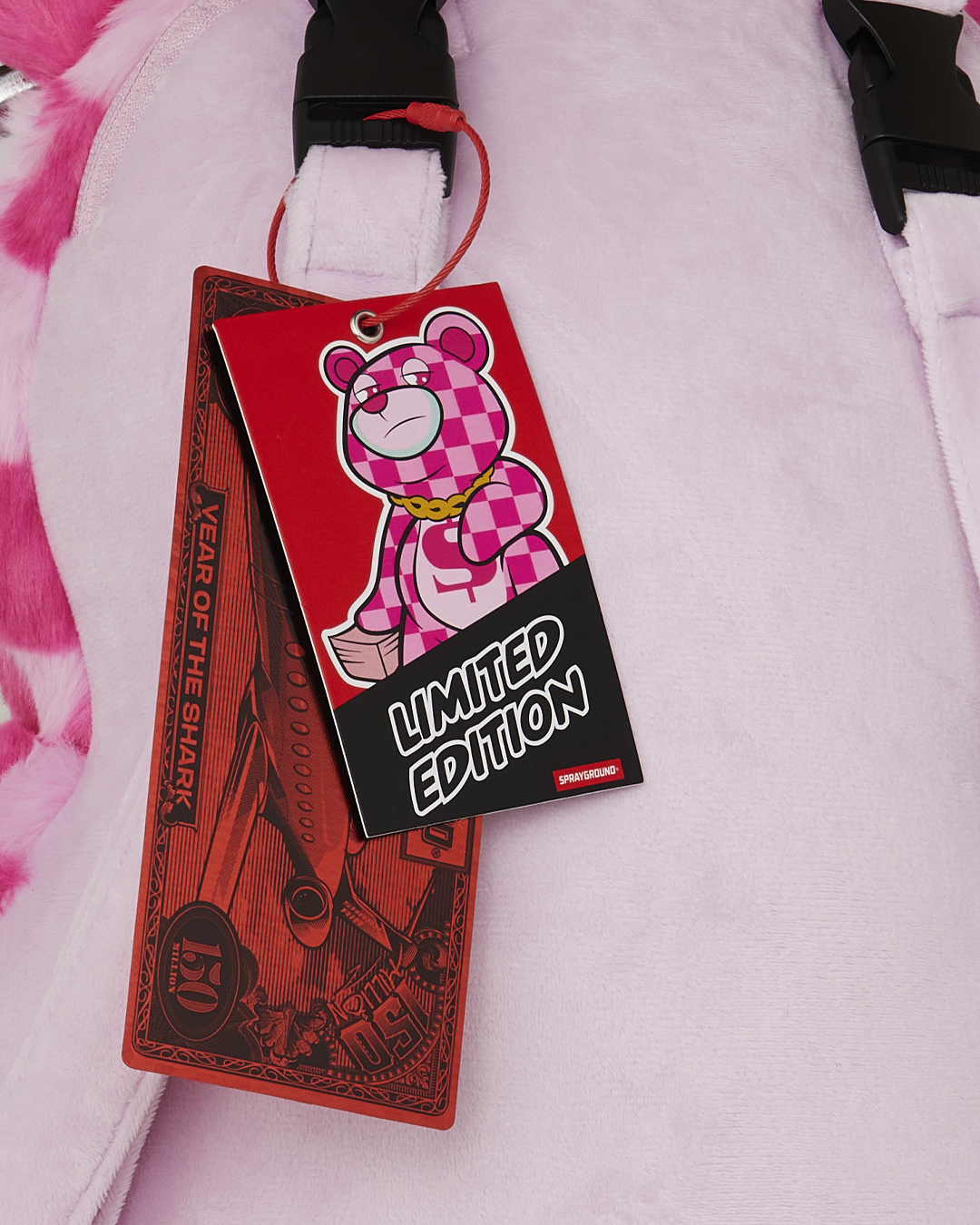 FURZILLA SHARK (PINK CHECK) MONEYBEAR BACKPACK